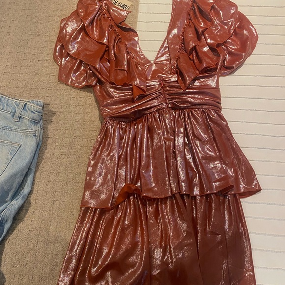 Elegant Rust Ruffle Dress - Picture 2 of 3